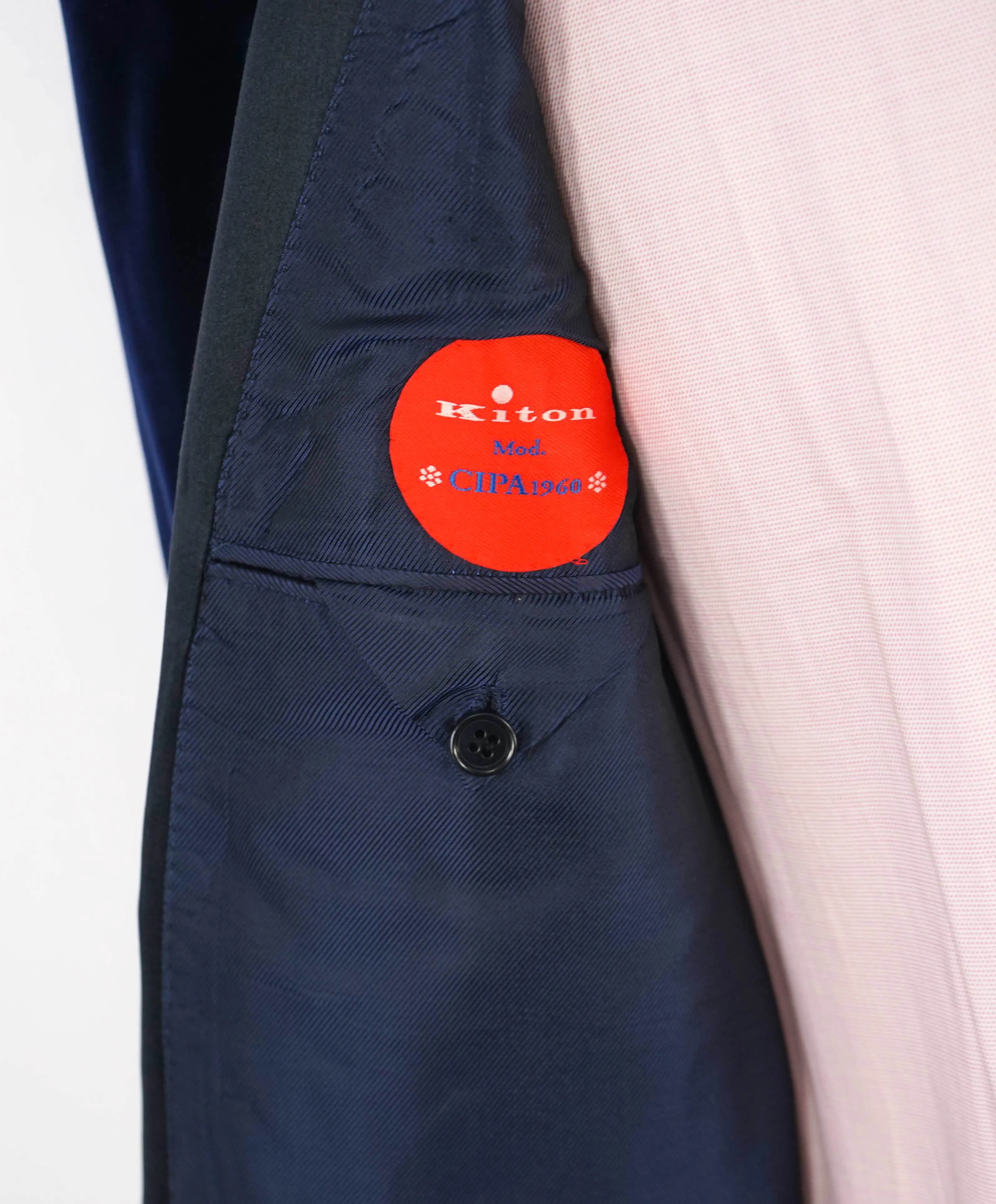 $10,000 KITON - Navy Velvet Shawl Double Breasted Dinner Jacket Blazer - 48L