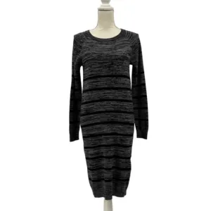 132. Jones New York Gray Black Striped Knit Long Sleeve Sweater Dress Size Small