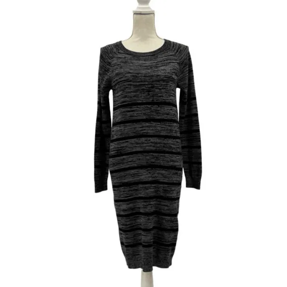 132. Jones New York Gray Black Striped Knit Long Sleeve Sweater Dress Size Small