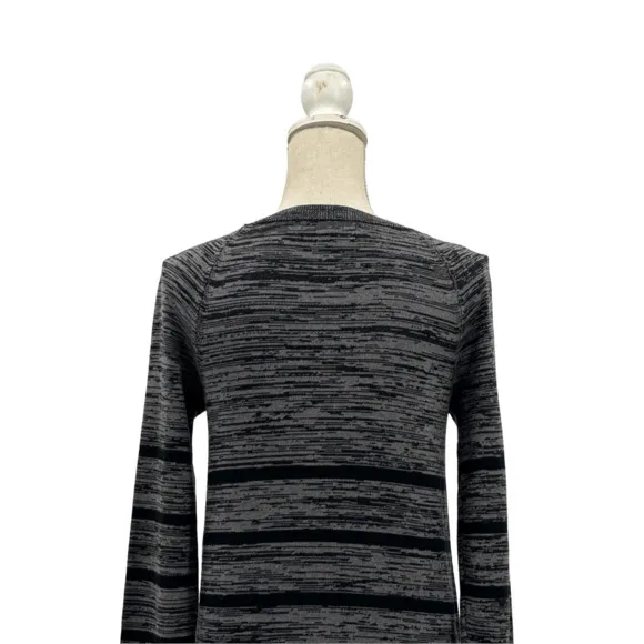 132. Jones New York Gray Black Striped Knit Long Sleeve Sweater Dress Size Small
