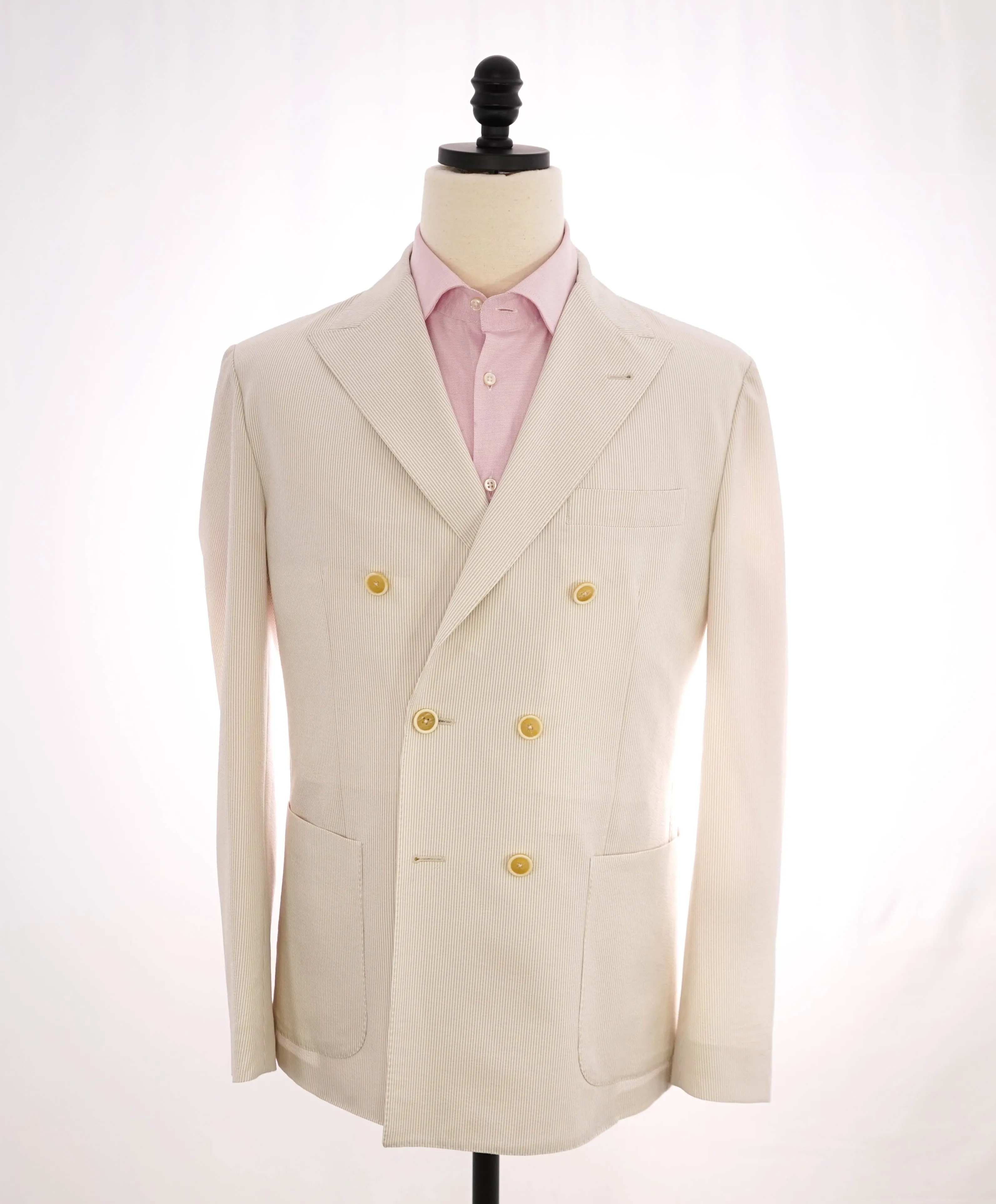 $1,495 ELEVENTY - SEERSUCKER Neutral Stripe Double Breasted Blazer - 44 (54 EU)