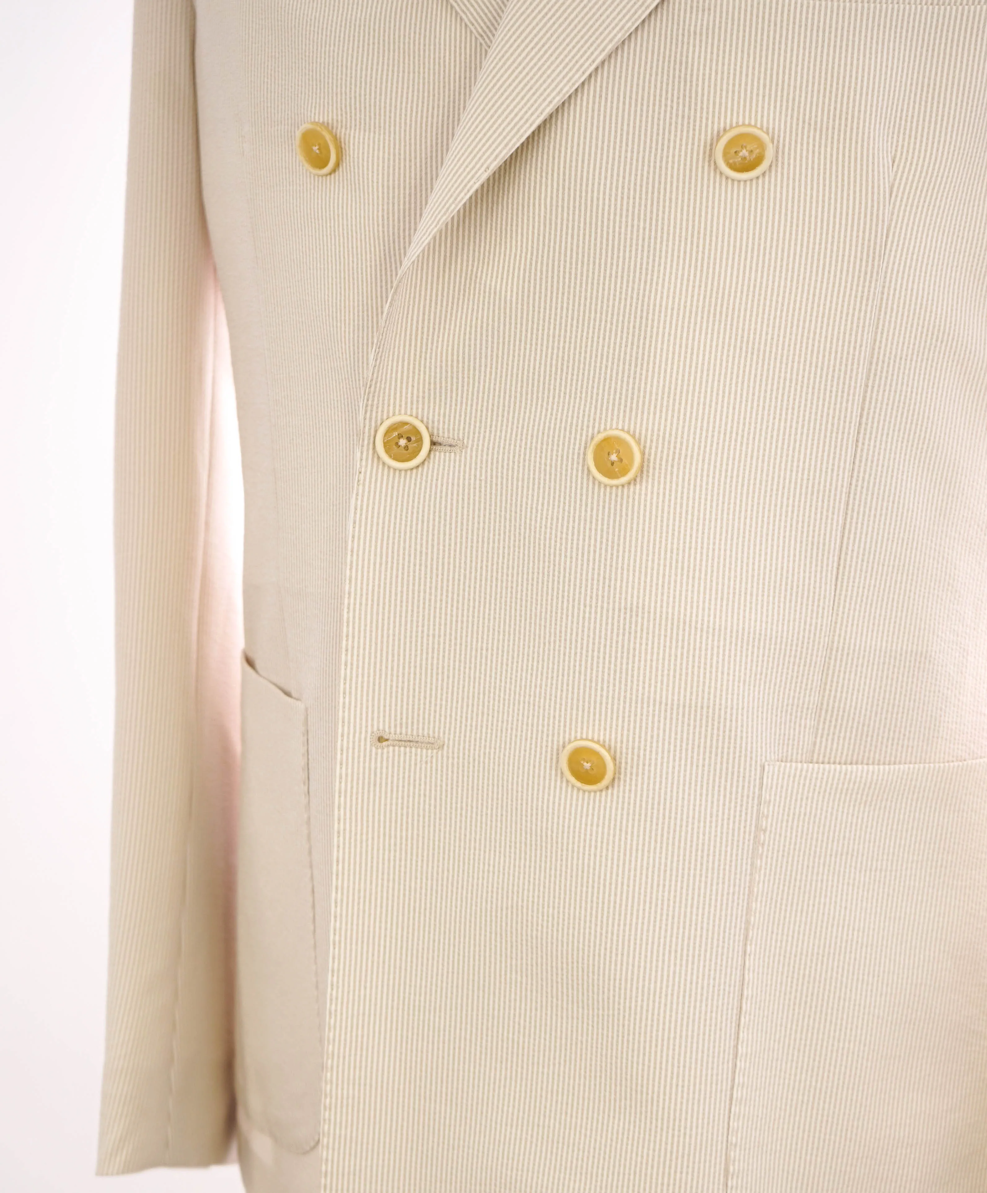 $1,495 ELEVENTY - SEERSUCKER Neutral Stripe Double Breasted Blazer - 44 (54 EU)