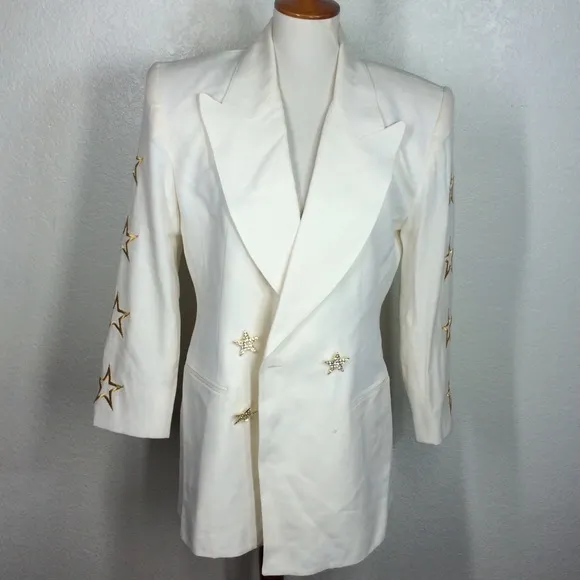 1980s Vintage SOLINI New York Double Breast Star Blazer Rock &amp; Roll Jacket Ss 6