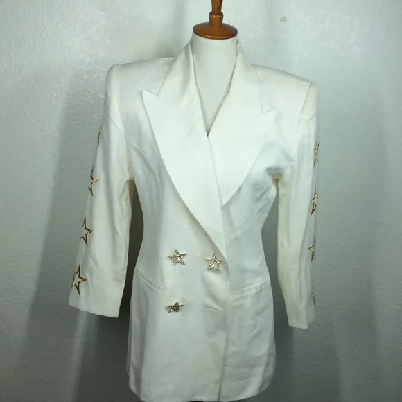 1980s Vintage SOLINI New York Double Breast Star Blazer Rock &amp; Roll Jacket Ss 6