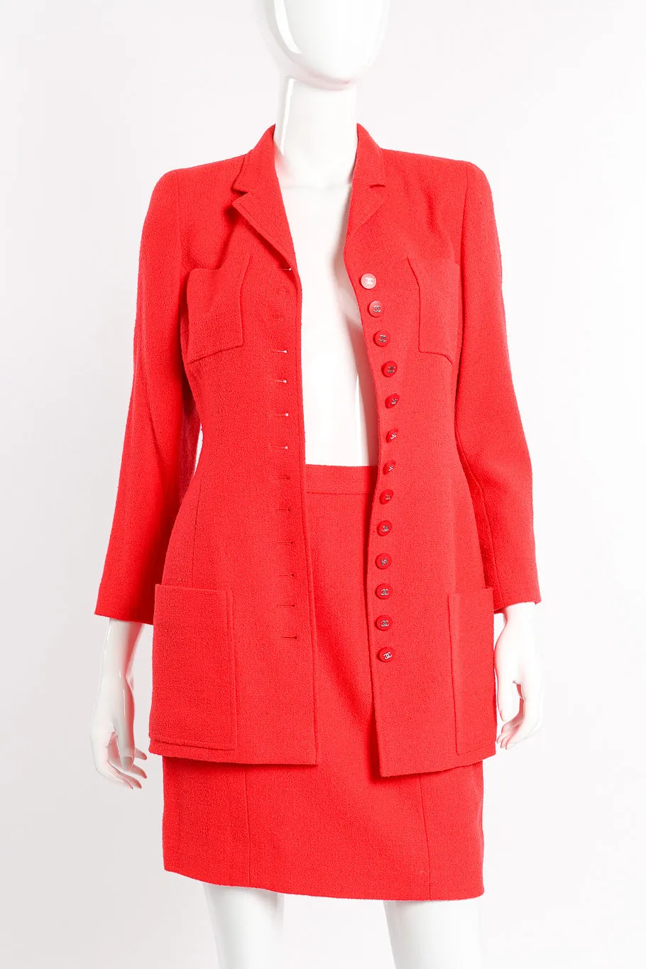 1996 F/W Bouclé Knit Longline Blazer & Skirt Set