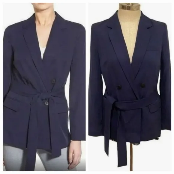 1.STATE Navy Double Breasted Belted Blazer Size M NWT $159