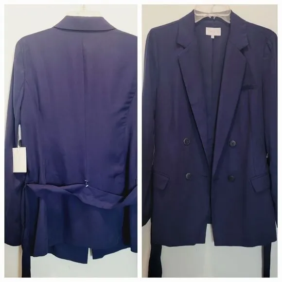 1.STATE Navy Double Breasted Belted Blazer Size M NWT $159