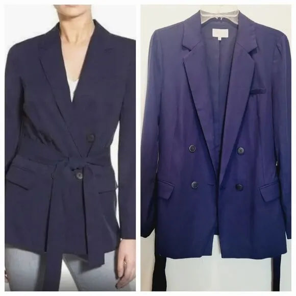 1.STATE Navy Double Breasted Belted Blazer Size M NWT $159