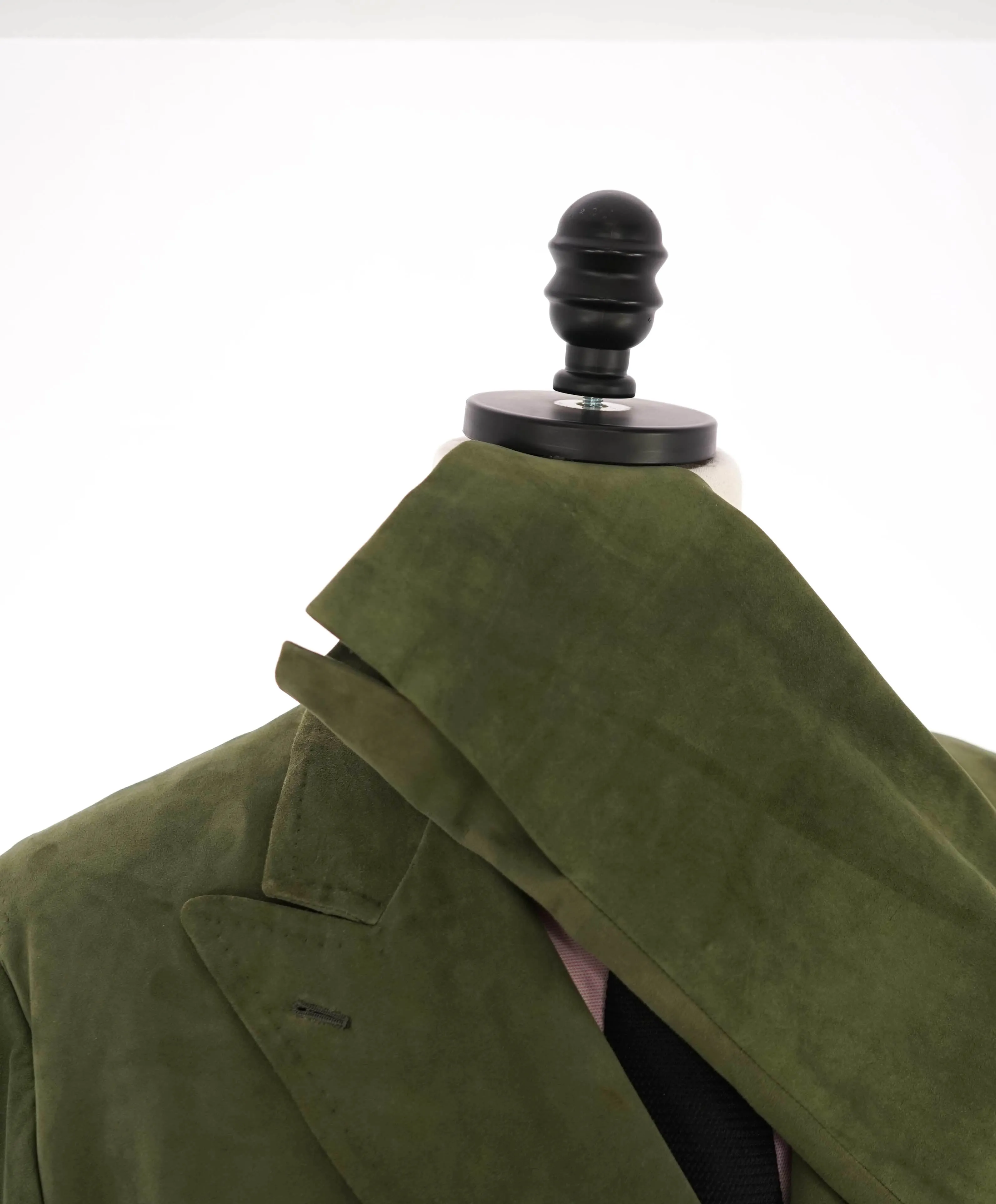$5,750 ISAIA - Green SUEDE Double Breasted Peak Lapel Jacket Blazer - 46R