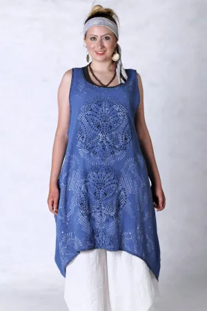 6207 Gauze Shift w/Floral Trim-Azure-Doubled Lace Black & White Pattern