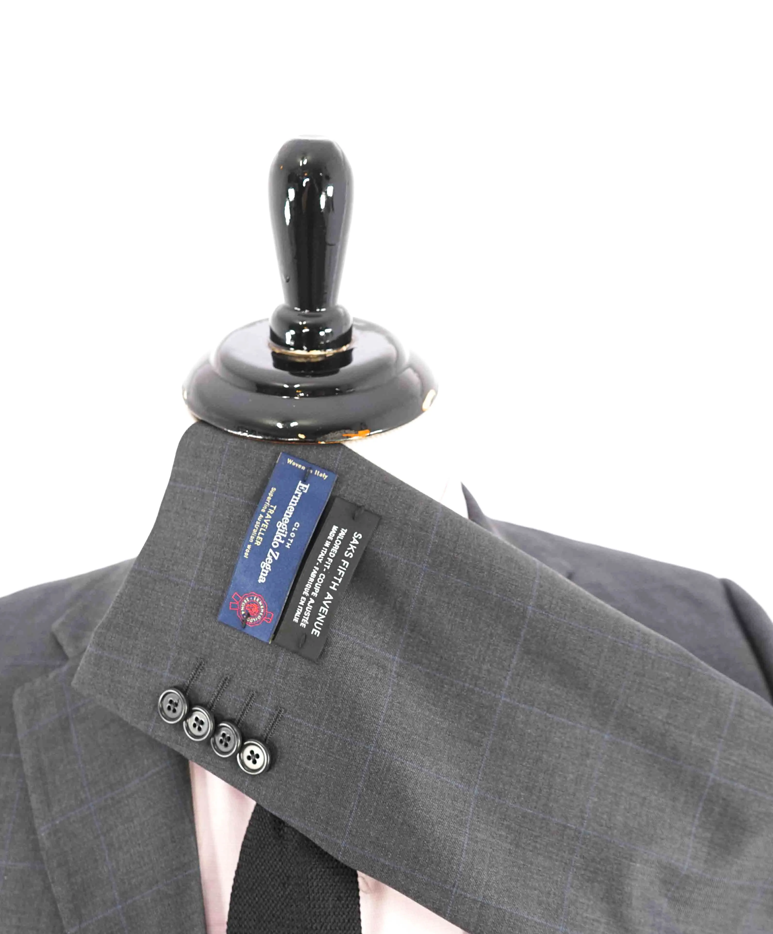 $995 ERMENEGILDO ZEGNA -By SAKS FIFTH AVENUE Gray Windowpane Blazer-36S