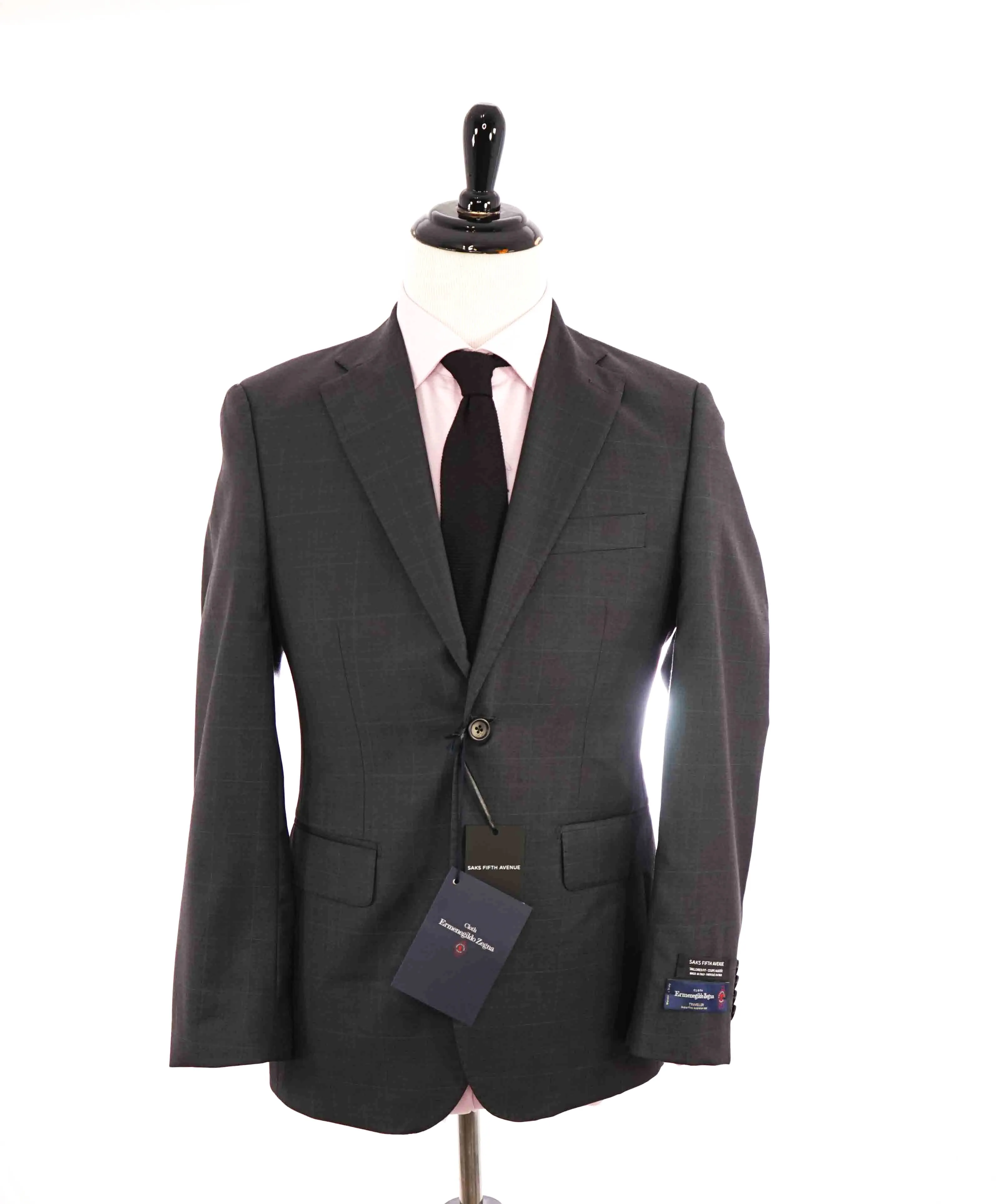 $995 ERMENEGILDO ZEGNA -By SAKS FIFTH AVENUE Gray Windowpane Blazer-36S