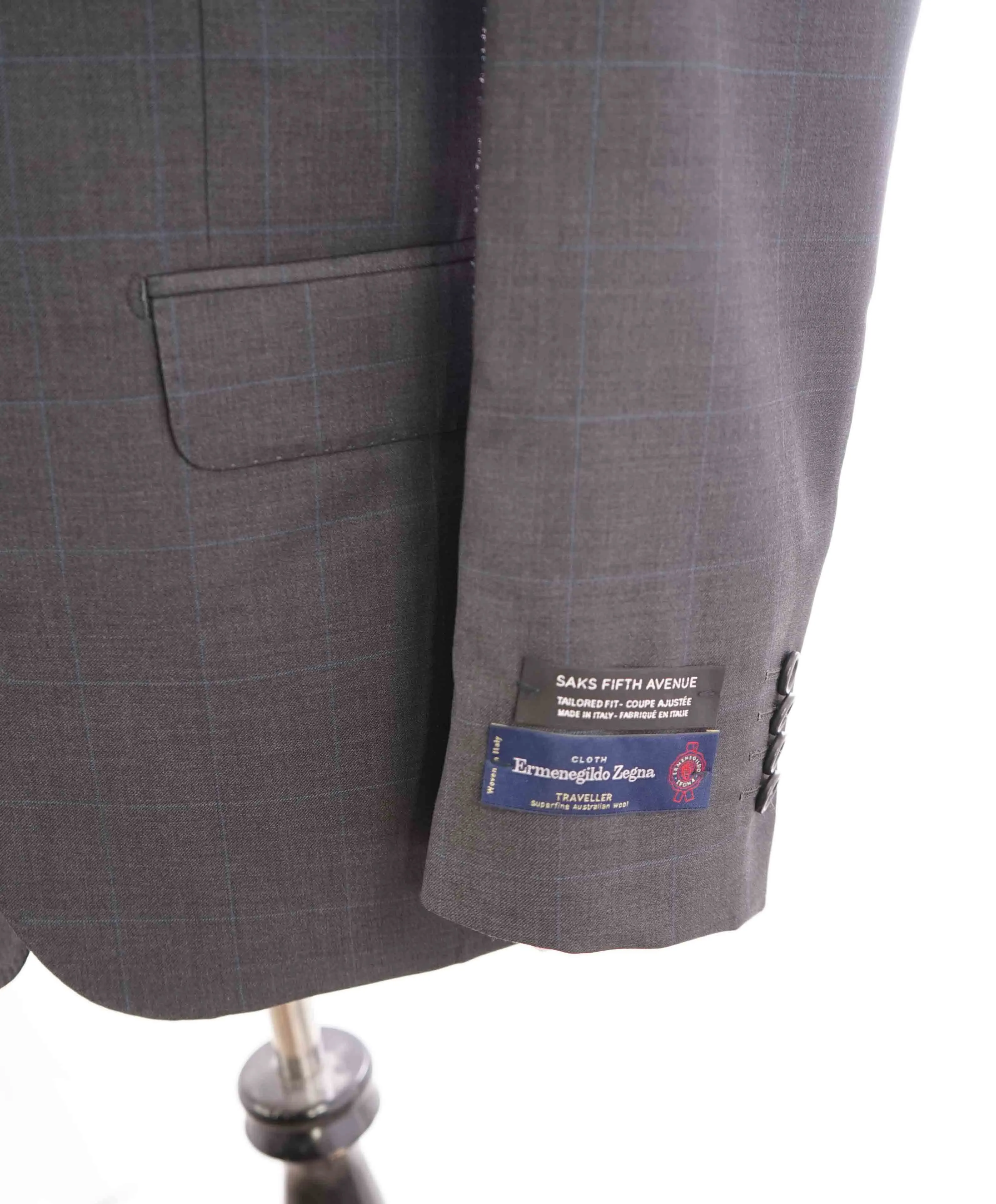 $995 ERMENEGILDO ZEGNA -By SAKS FIFTH AVENUE Gray Windowpane Blazer-36S