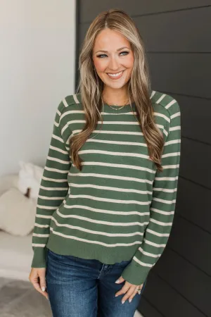 A New Path Striped Knit Sweater- Kale