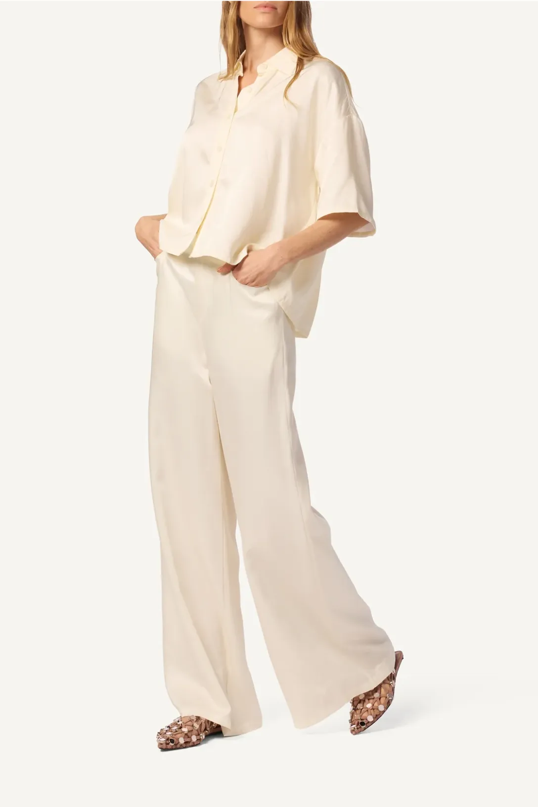 Adrianna Exaggerated Wide Leg Pant | Gardenia