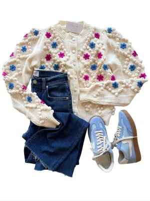 AL1711 ivory cardigan w multi flowers