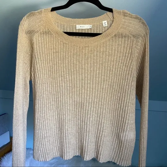 A.L.C. Ribbed-Knit Lightweight Brown Sweater