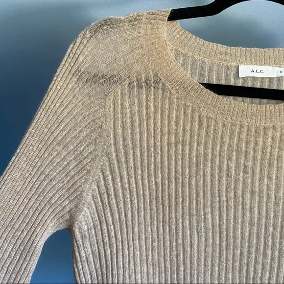 A.L.C. Ribbed-Knit Lightweight Brown Sweater