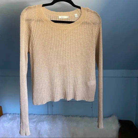A.L.C. Ribbed-Knit Lightweight Brown Sweater