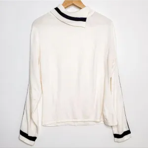 A.L.C. White Black Striped Shawl Turtleneck Collar Lightweight Preppy Sweater L
