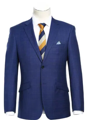 Alessandro Vitello by Renoir Slim Fit Wool Blend Checked Blue Blazer 563-7