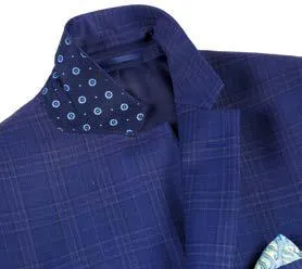 Alessandro Vitello by Renoir Slim Fit Wool Blend Checked Blue Blazer 563-7