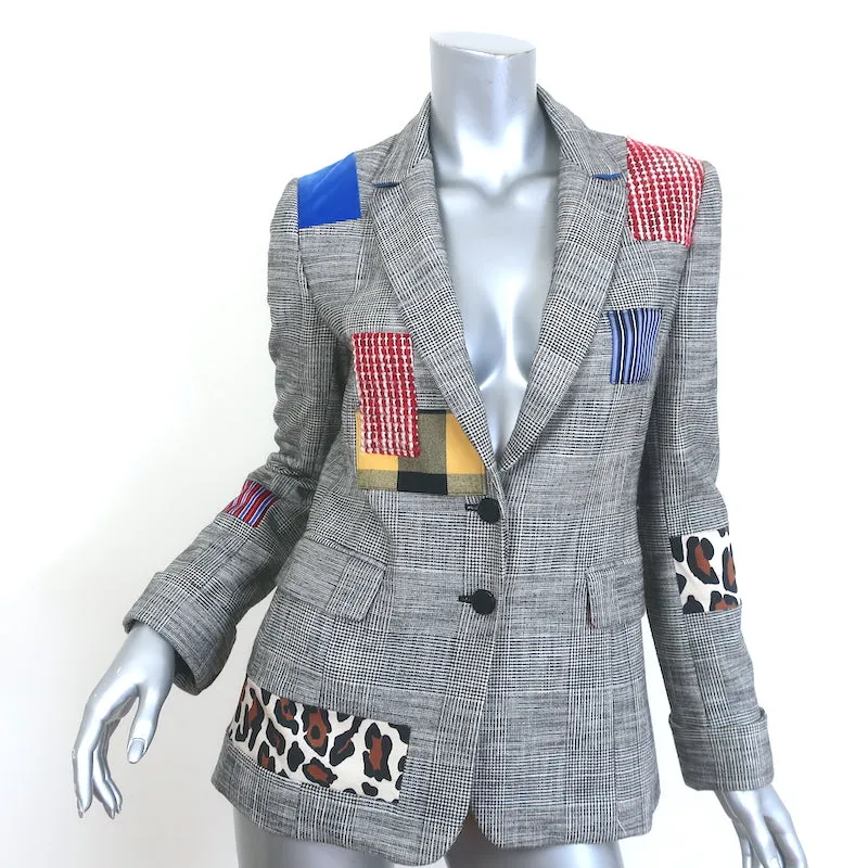 Alice   Olivia Paulene Patchwork Plaid Blazer Gray Size 2 Two-Button Jacket