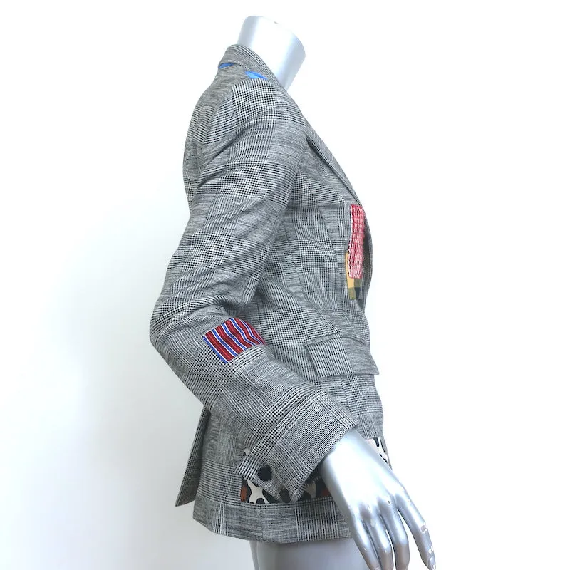 Alice   Olivia Paulene Patchwork Plaid Blazer Gray Size 2 Two-Button Jacket