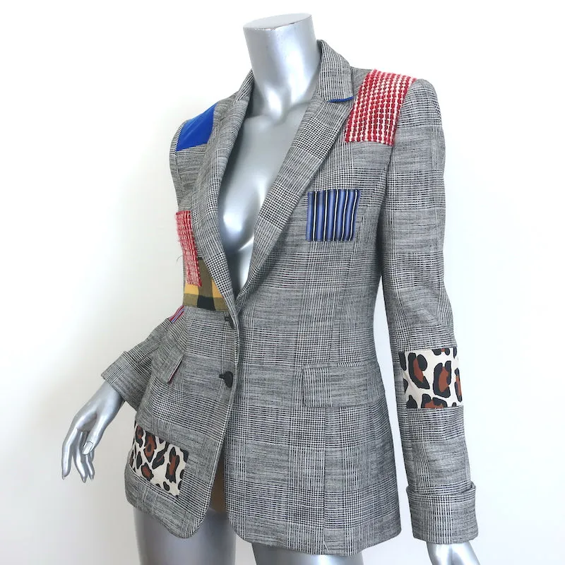 Alice   Olivia Paulene Patchwork Plaid Blazer Gray Size 2 Two-Button Jacket