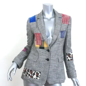 Alice   Olivia Paulene Patchwork Plaid Blazer Gray Size 2 Two-Button Jacket
