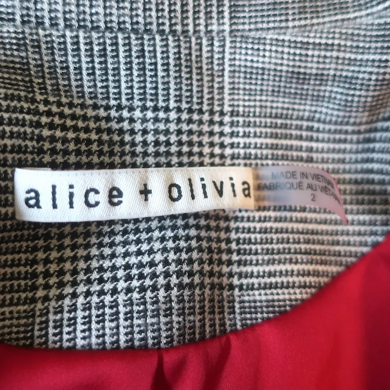 Alice   Olivia Paulene Patchwork Plaid Blazer Gray Size 2 Two-Button Jacket