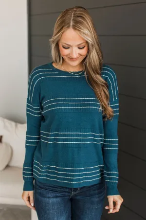 All At Once Stitch Stripe Sweater- Dark Teal