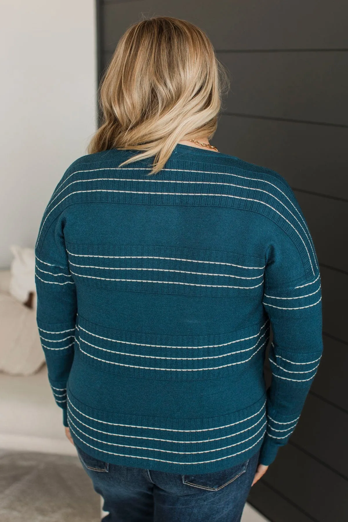 All At Once Stitch Stripe Sweater- Dark Teal