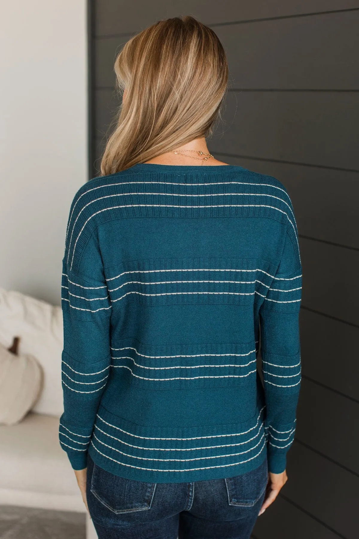All At Once Stitch Stripe Sweater- Dark Teal