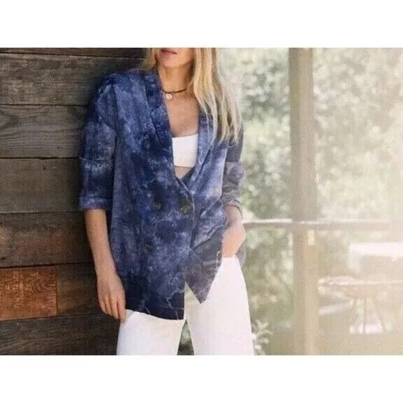 AMADI Anthropologie Hildi Tie Dye Shine Linen Blazer Jacket Coat Size M NWT