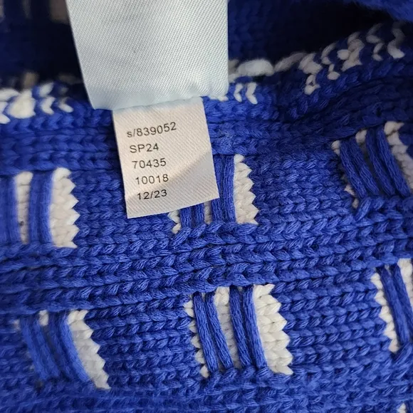 Ann Taylor Geo Stitch Sweater Jacket Cardigan Chunky Knit Women's M Blue White