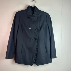 Ann Taylor Petite Black Double Breasted Ruffled Funnel Neck Coat/Blazer SzMP