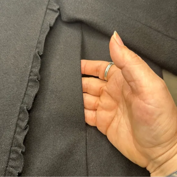 Ann Taylor Petite Black Double Breasted Ruffled Funnel Neck Coat/Blazer SzMP