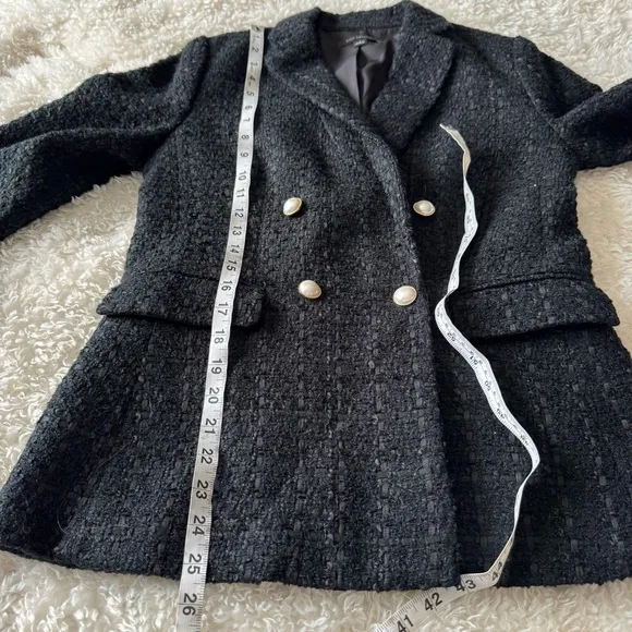 Ann Taylor The Tweed Double Breasted Blazer In Black 599327 Size 2