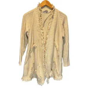 Anthro Rosie Neira Cream Fringe Cardigan Sweater - size Small