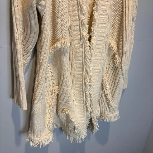 Anthro Rosie Neira Cream Fringe Cardigan Sweater - size Small