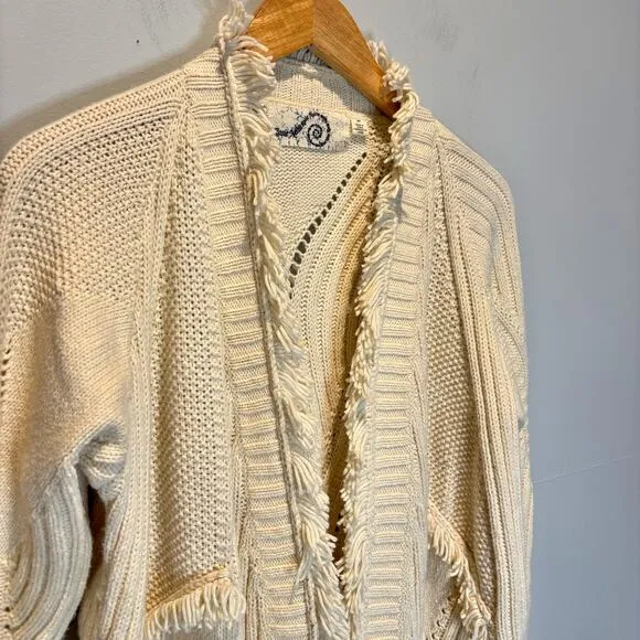 Anthro Rosie Neira Cream Fringe Cardigan Sweater - size Small