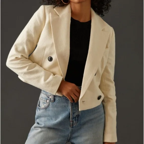 Anthropologie | Cropped Double Breasted Cream Maeve Blazer Small
