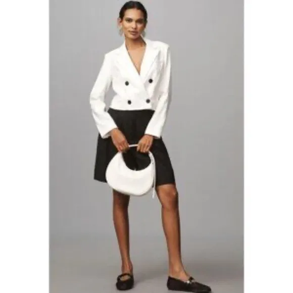 Anthropologie | Cropped Double Breasted Cream Maeve Blazer Small
