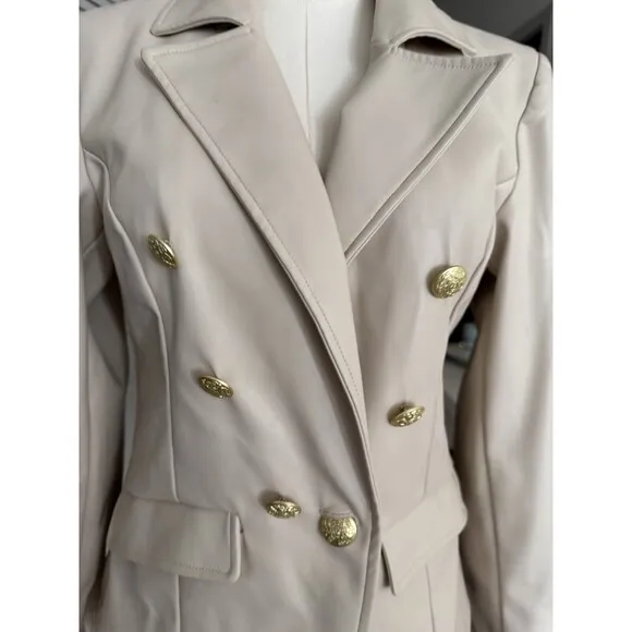 Anthropologie Nico Faux Leather Double Breasted Blazer Size M Ivory