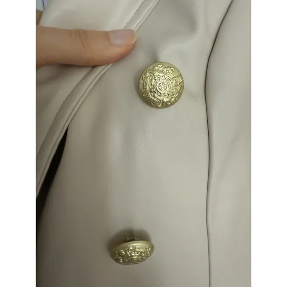 Anthropologie Nico Faux Leather Double Breasted Blazer Size M Ivory