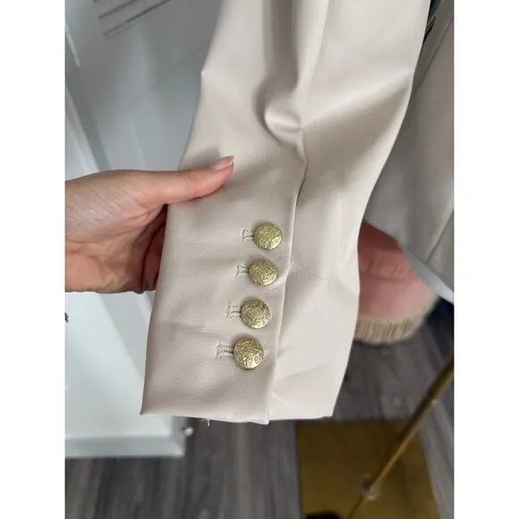 Anthropologie Nico Faux Leather Double Breasted Blazer Size M Ivory