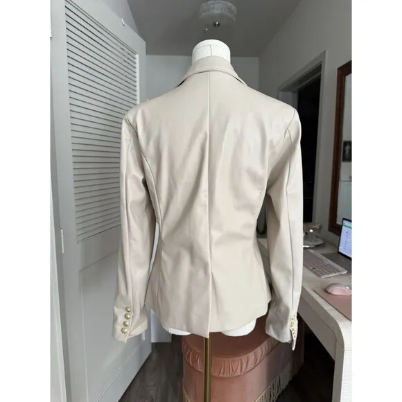 Anthropologie Nico Faux Leather Double Breasted Blazer Size M Ivory