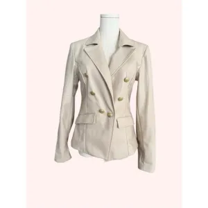 Anthropologie Nico Faux Leather Double Breasted Blazer Size M Ivory