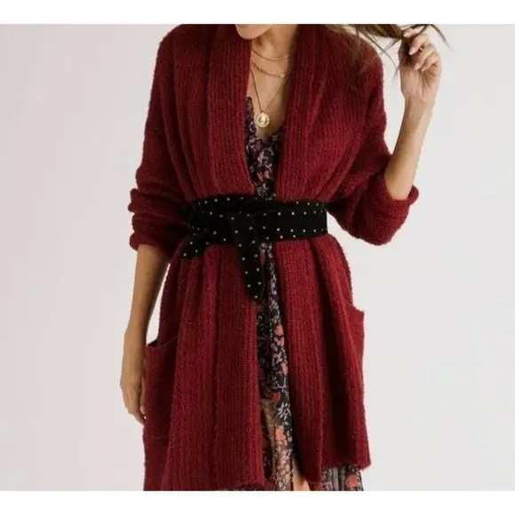 Anthropologie Pilcro and the Letterpress Eyelash Cardigan Sweater Wine Size Smal